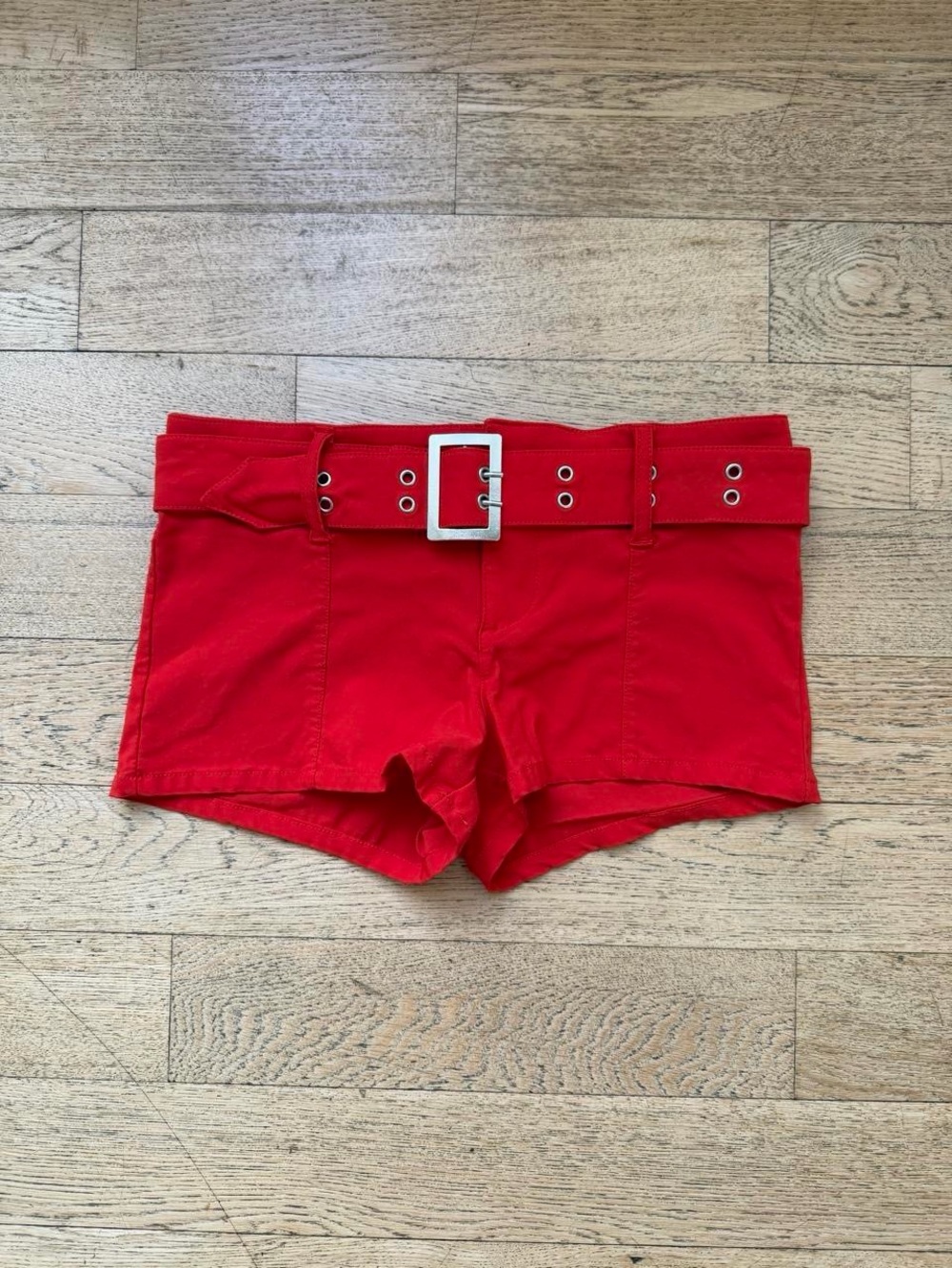 Y2K Moto Girl Red Belted Micro Mini Shorts Indie Sleaze